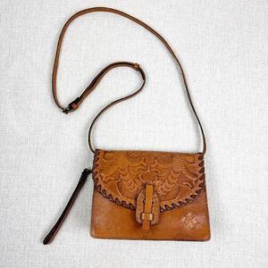 Patricia Nash Lanza Crossbody Brown Tooled Leather Bag Purse